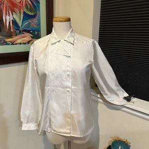 White Satin Blouse by Tokyo Sports with Embroidered Flap Front - S-M